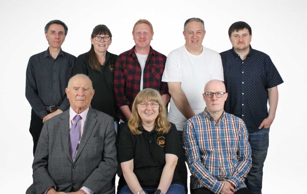 Radio BGM volunteers. Back row (from left to right): David Hurford, Steff Griffiths, Greg Jones, Nicholas Heath and Gareth Hurford. Front row (from left to right): Ken Rees, Karen Squires and Paul Scott.